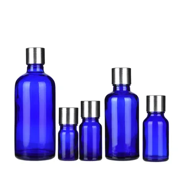 Azul do Óleo Essencial de Vidro Garrafa Vazia 5ml 10ml 15ml 20m 30 ml 50 ml 100 ml Tampa de Prata Cosméticos Embalagem de Toner Essência do Perfume Frascos