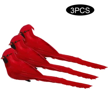 3Pcs Realistas Cardeal Clipe de Enfeite de Árvore de Natal Enfeites de Porta Com garras Jacaré Vermelho Penas Artificiais Aves