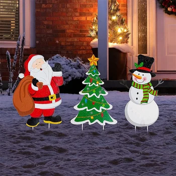 2023 Natal a Decoração do Jardim de Acrílico do Boneco de neve, Árvore de Santa o Quintal Sinal com Estacas de Inverno de Natal em Casa Jardim Gramado do Pátio de Decoração
