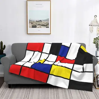 A Arte abstrata Piet Mondrian Cobertor de Lã Macia Quente Flanela Geométricas Moderno Jogar Mantas para Sofá de Casa, roupa de Cama de Colcha