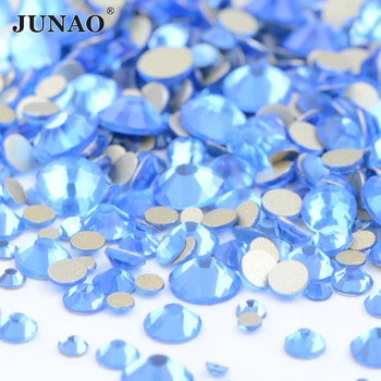 JUNAO 1400pcs Tamanho da Mistura Cor de Safira Cristal Plana de Vidro cristal de rocha DIY Glitter Pedras Adesivos de Nail Art 3D Acessórios