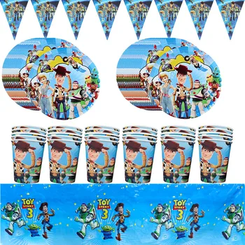 10 Pessoas Toy Story Tema Da Festa De Aniversário De Suprimentos Conjunto Inclui Faixa De Decoração De Mesa De Placas De Cobertura De Guardanapos Copos De Balões Canudos