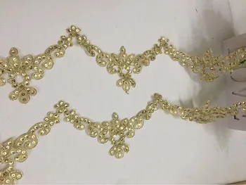 60Yds Ouro Guarnição do Laço de Lantejoulas Vestido de Noiva Artesanais Diy Bordado Recorte Applique a Roupa Saia de Decoração