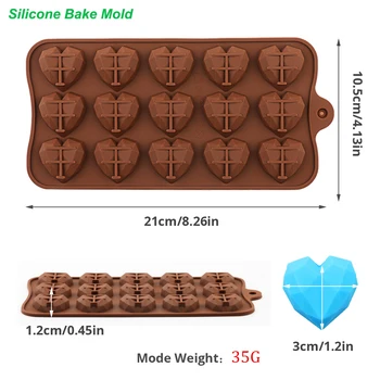 3D Coração Moldes de Chocolate 15/8 Cavidade amor da Forma de Silicone de Casamento Doces Cozimento Moldes de Cupcake de Decoração do Bolo de Molde 3D DIY Ferramentas