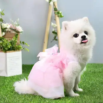 Cão de Pelúcia Vestido de Casamento Saia Arco-nó Decoração em torno do Pescoço Poliéster Adorável animal de Estimação Vestido de Princesa para a Festa