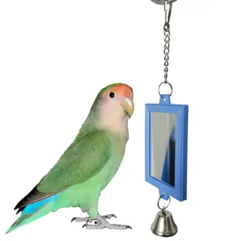 Novo Pássaro Papagaio Espelho Mordida Bell Brinquedos Quadrado de lado duplo espelho de Arara-de-Papagaio Pendurado Mastigar Brinquedos para animais de Estimação