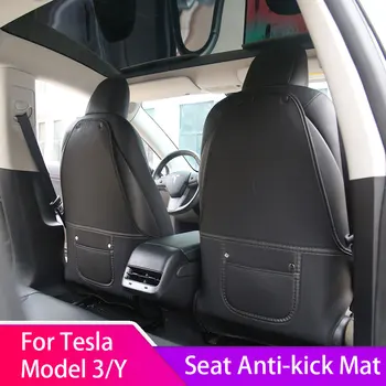 Assento Anti-kick Tapete Para Tesla Model 3 Y 2017-2023 encosto de Couro Capa Almofada Protetor 2PCS