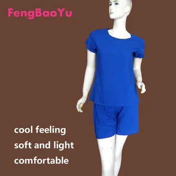Fengbaoyu de Algodão de Seda de manga Curta T-shirt Conjunto de Shorts do Pijama esporte Casual Wear Roupas 2 Conjuntos de peças para Mulheres de Roupas de Verão
