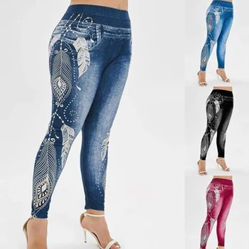 Mulheres de Cintura Alta, Calças de Brim de Impressos em 3D Leggings de Emagrecimento Leggings Desgaste Senhora de Moda Jean Femme Calça
