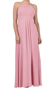 Chiffon longo funda cor-de-rosa pode ser personalizado tamanho do vestido da dama de honra vestido longo vestido de noite de Uma linha de alongamento festa vestido de noite