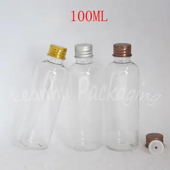 100ML de Plástico Transparente Garrafa de Alumínio com Tampa de Rosca ,100CC Vazio Cosmético , Shampoo / Gel de Duche de Embalagens de Garrafa