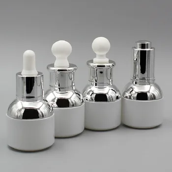 30ml de vidro branco frasco conta-gotas de prata colar de óleo/soro/essência/líquido, emulsão loção gel de umidade líquido frasco conta-gotas
