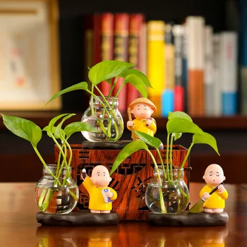 Criativas De Decoração Do Vidro Monge Pequeno Vaso Bonito Dos Desenhos Animados Dill Vaso De Cerâmica Hidropônico Recipiente Rack Presente Decoração