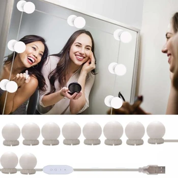 Estilo de Hollywood DIODO emissor de Luz Espelho Espelho para Maquiagem USB Cosméticos Make Up Lâmpada de 10 Lâmpadas Kit 3 Cores de Iluminação Beleza de Vestir