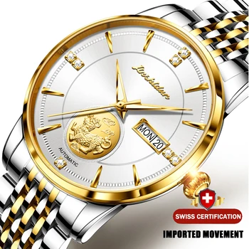 JSDUN Ouro, Luxo, Relógio Automático Homens 8846 Real Safira Cristal de relógio de Pulso Mecânico Stianless Relógios de Aço para Homens Maduros