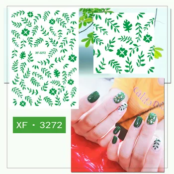 1pcs Prego etiqueta Autocolante Verde Folha Simples de Verão, Pena Flor para Manicure Nail Art Watermark Dicas XF3272