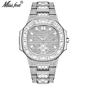MISSFOX Marca de Luxo Homens Relógio de Moda de Diamantes para Homens relógio de Pulso Impermeável Calendário dos Homens Relógio Renoj Hombre 2022