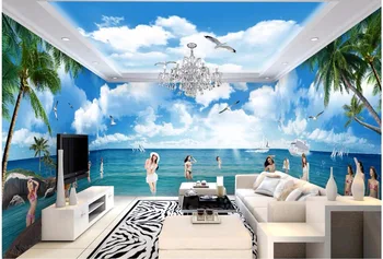 Personalizado com foto 3d papel de parede sexy biquini da beleza da praia do tema espaço casa cheia de fundo wal sala de estar em 3d mural de papel de parede