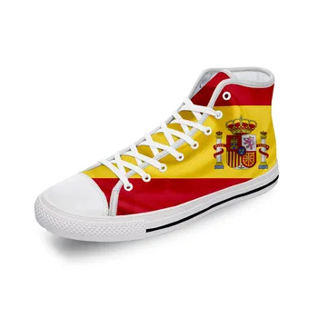 Nacional de espanha Emblema da Bandeira espanhola Pano Branco Impressão 3D de Alta Top Canvas Sapatos da Moda, Homens, Mulheres, Leve e Respirável Tênis