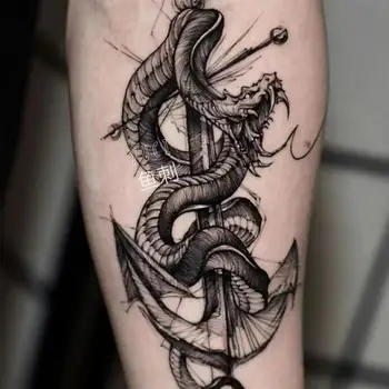 Nova Flor Braço Cobra Impermeável Tatuagem Temporária Adesivos Escuro Tatuajes Temporales Um Prueba De Agua Falso Tatuagem para Homens Serpente