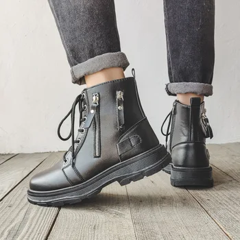 Novo Preto Ankle Boots Homens Caem Britânico Tendência De Moda Zip De Motos Botas Masculinas De Alta-Top Casual Antiderrapante Laço De Ferramentas Sapatos