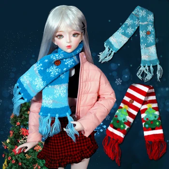 Moda Azul Longo Malha de Algodão Lenço Vermelho Natal Lenço Menina Roupas de Boneca Para 60cm 1/3 Bjd Bonecas Acessórios Brinquedos