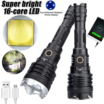 Alta Poderosa Lanterna elétrica do DIODO emissor de Luz Forte USB Bateria Recarregável, Impermeável Tocha de 5000 Lúmens Zoomable Tático Lanternas