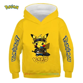 Pokemon Menino Legal Pikachu Capuz 4-14 Anos de Idade Cartoon Camisola de Primavera e AutumnThin Casaco infantil com Capuz Novo