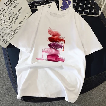 Cosméticos revestimento Impressos em 3D Unha polonês t-shirt do arco-íris colorido Ulzzang Estilo coreano Tops mulheres Harajuku T-shirt