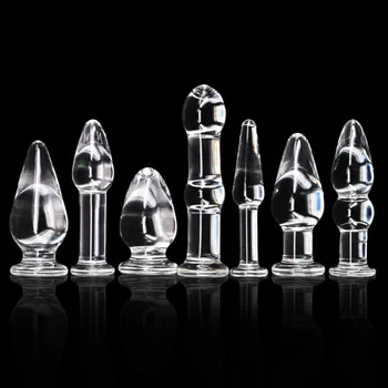 7Pcs Vidro de Cristal Anal com Vibrador Plug anal Anal Beads Erótico Brinquedo do Sexo para as Mulheres Homossexuais Produtos para Adultos do sexo Feminino Masturbar Estimulador