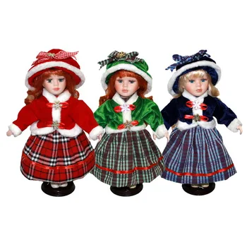 30cm Cacheados da menina boneca porcelana Europeia rural de Campo Aldeia de cerâmica boneca de decoração de Natal, presentes para a menina