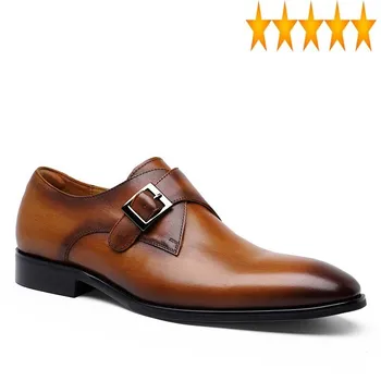 Real Plus Size 47 De Negócios, Homens De Couro Feito À Mão Fivela Partido Formal De Sapatos De Luxo Vintage Vestido Marrom Sapatos Zapatos
