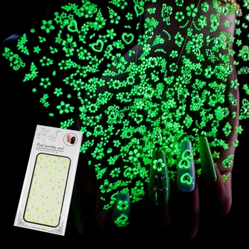 Efeito luminoso Borboleta 3D Folha de Adesivos de Unhas de Glitter Auto-adesivo para Decoração da Arte do Prego 3D Luminosa Adesivos de Unhas de Diamante Arte