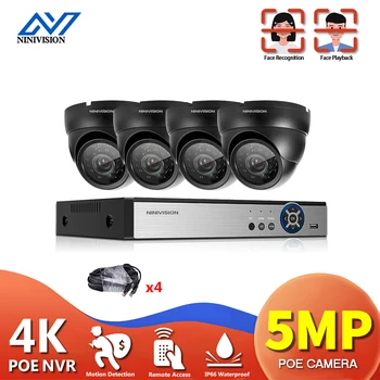 5.0 MP HD 4CH POE NVR Áudio em 24pcs IV Noite do Dia de Quarto/Rua Impermeável de Segurança IP POE Dome Câmeras CCTV Sistema Plug and Play