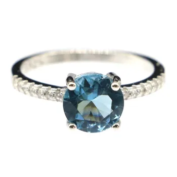 8x8mm Elegante 2.1 g Círculo de Londres Topázio Azul Para as Mulheres Noiva Engajamento Sólida prata 925 Anéis de Prata Esterlina