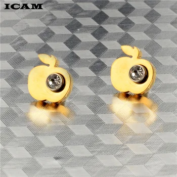ICAM Moda de aço Inoxidável Cúbicos de Zircônia Apple Brincos para Mulheres de Jóias de Casamento Bijuterias Brincos