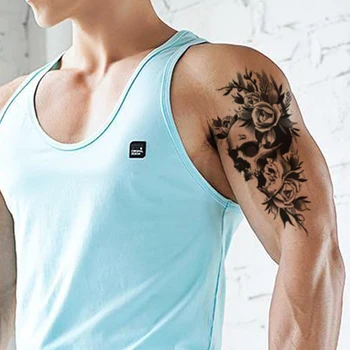 Impermeável da Etiqueta Temporária Tatuagem Black Rose Flores de Peônia do Projeto do Crânio Fake Tattoos o Flash Tatoos Braço de Arte no Corpo, para as Mulheres, Homens