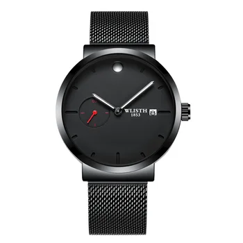 Simples Moda Relógios Mens Marca de Luxo de Malha de Aço Inoxidável Pulseira de 40mm de Discagem Relógio Masculino Casual Quartzo relógio de Data, Caixa de Relógio