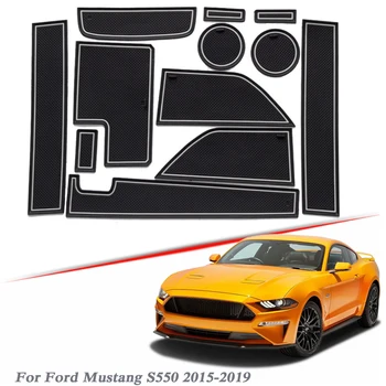 12pcs Estilo Carro Para Ford Mustang S550 2015-2019 Látex Portão de fenda almofada da Porta Interior Groove Tapete antiderrapante, poeira Interior Acessório