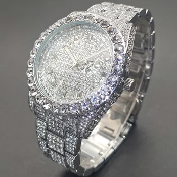 MISSFOX Homens Relógios de Moda de Luxo Gelado Fora Impermeável Masculino de Quartzo Relógios de Marca de Topo do Aço Inoxidável do Diamante dos Homens relógio de Pulso Novo