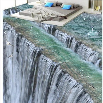 Personalizados em grande escala emocionante, realista cachoeiras em linha reta para baixo 3D piso impermeável, anti-derrapante auto-adesivo decorativo