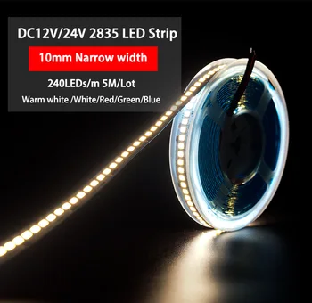 Tira de LED 12V 24VDC 5m 2835 240leds/m Flexível luzes para o quarto de decoracion Branco Quente / Branco/Verde/Vermelho/Azul/Gelo Azul/Amarelo/Rosa