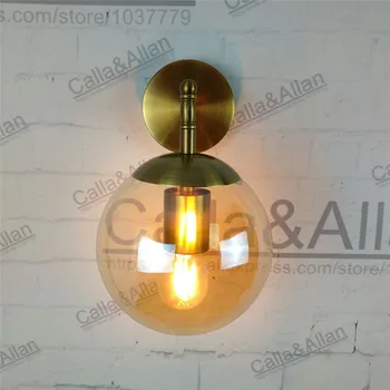 branco/preto/bronze antigo acabado de ferro, de vidro âmbar bola sombra pescoço de ganso de parede o dispositivo elétrico da lâmpada com bulbo D150mm globo de luminária