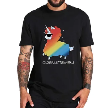 Colorido Pequenos Animais Unicórnio T-Shirt do arco-íris Bonito Unicórnios Amantes Tee Tops de Verão Casual 100% do Algodão do Unisex do T-shirt