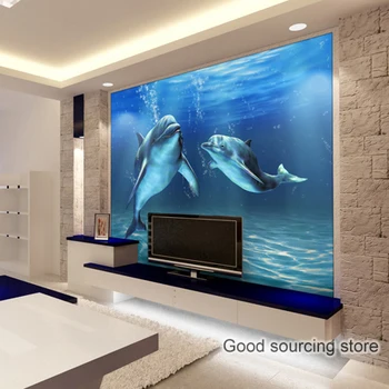 Não tecido personalizado TV da sala de estar de plano de fundo dolphin foto de papel de parede