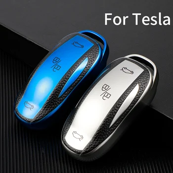 Couro de TPU Carro Tecla Smart Case Capa Fob Shell Para o Tesla Model Y X S 3 Chaveiro Remoto Banda Titular Saco Protetor Acessórios