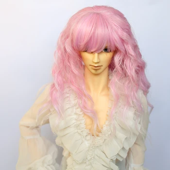Novo bjd SD fantasia de boneca peruca 1/3 tribunal de estilo cor-de-Rosa cor do gradiente de milho perm profunda encaracolado cabelo de boneca tamanho da cabeça 22-24CM