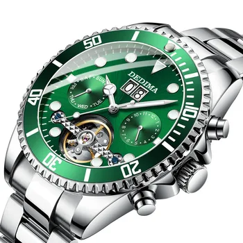 Mecânico Automático Homens Relógios De Aço Inoxidável, Impermeável Data De Semana Verde Clássico Da Moda Luminosos, Relógios De Pulso Reloj Hombre