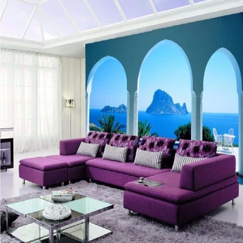 beibehang papel de parede personalizado com foto mural de parede-3d HD Mediterrâneo arco azul do oceano grande mural de papel