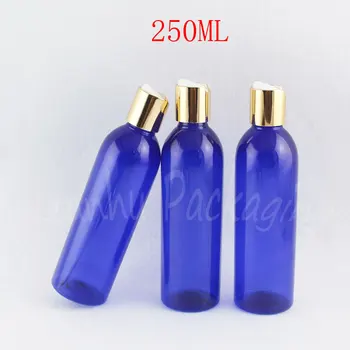 250ML Azul carreira Ombro Garrafa de Plástico , 250CC Shampoo / Loção de Embalagem Garrafa Vazia Cosmético ( 25 PC/Lote )